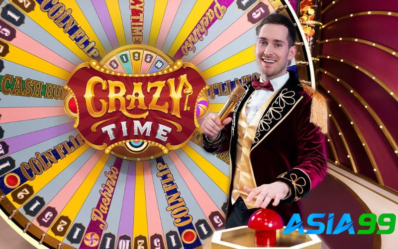Casino trực tuyến Asia99 game show Crazy Time với bánh xe khổng lồ
